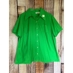 Vintage Sears Green Blouse Button Front Top Statement Retro Oversized Size 44